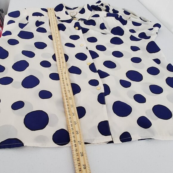 Da Rue Of California Womens Vintage Blue Polka Dot Button Up Blouse Size 16 - Picture 8 of 9